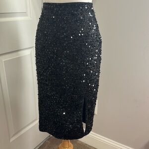 Privy Privately Privileges black sequin skirt with split in the front, size L
